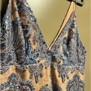 Free People Women's Blue and Tan Sequin Dress